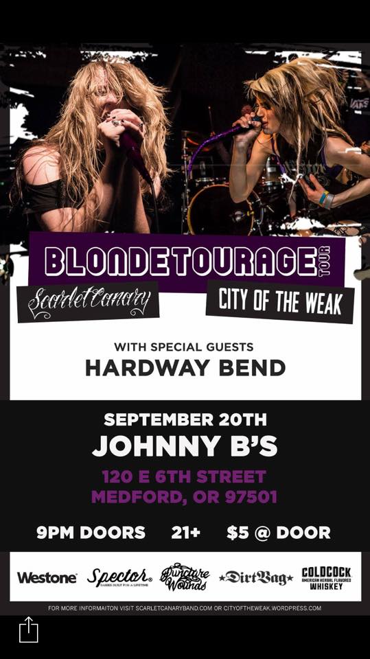 9/20/2016: Blondetourage Tour ft. Scarlet Canary & City of the Weak w/Hardway Bend