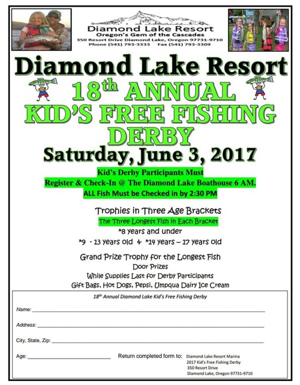 6/3/2017: 18th Annual Kid’s Free Fishing Derby @ Diamond Lake Resort