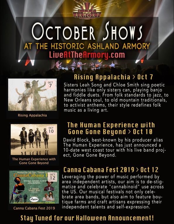 10/2019: October Shows @ The Ashland Armory (Ashland, OR)