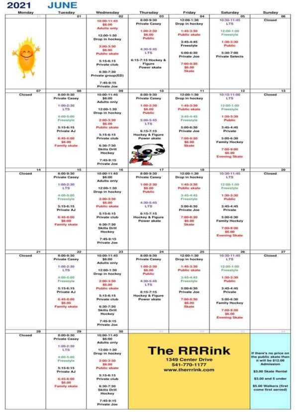 [6/1/2021] The RRRink JUNE Calendar (Medford, OR)