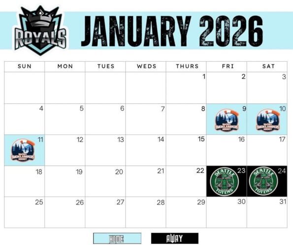 [1/9/2026] The Rogue Valley Royals Ice Hockey Team Schedule for January @ The RRRink (Medford, OR)