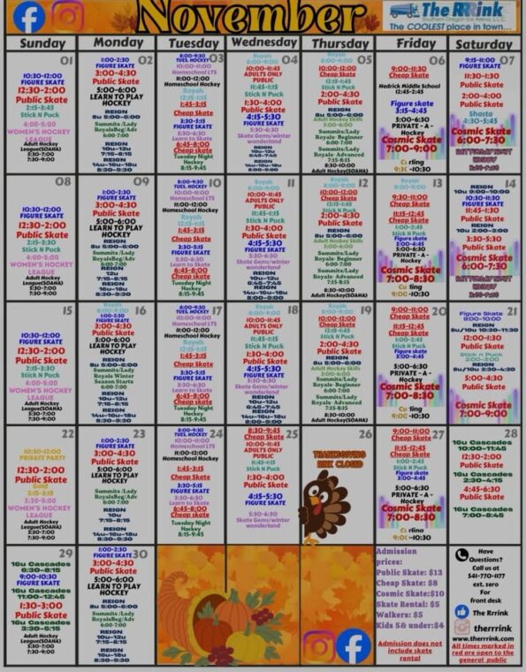 [11/1/2026] The RRRink’s November Schedule (Medford, OR)